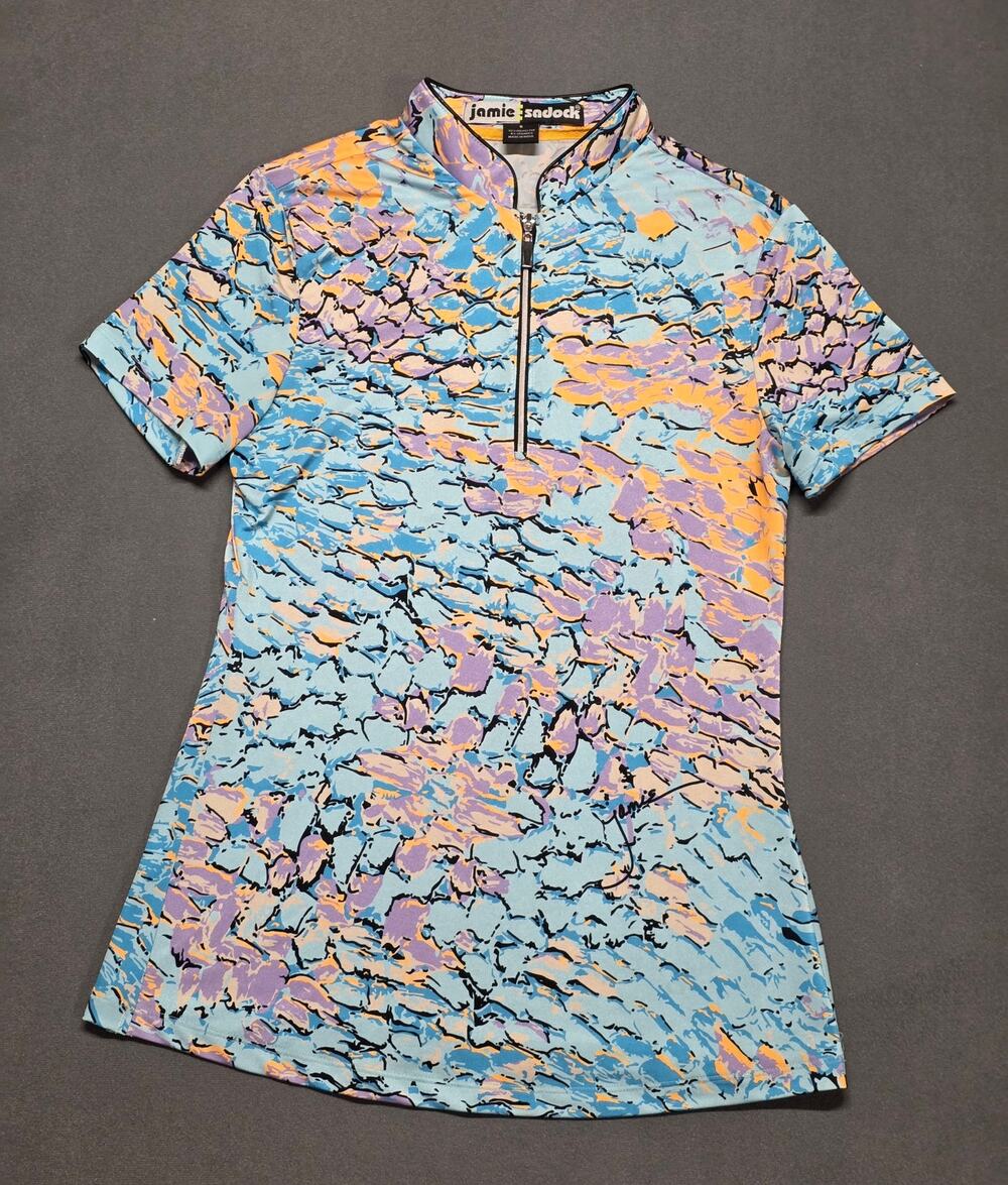 Jamie Sadock Blue & Orange Kiku 1/4 Zip Polo Golf Shirt Top  Size S  SPF 50+